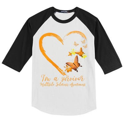 Teal Butterfly Heart Survivor Multiple Sclerosis Awareness Kids Colorblock Raglan Jersey