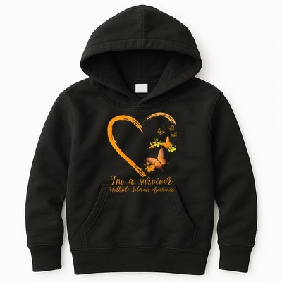 Teal Butterfly Heart Survivor Multiple Sclerosis Awareness Kids Hoodie