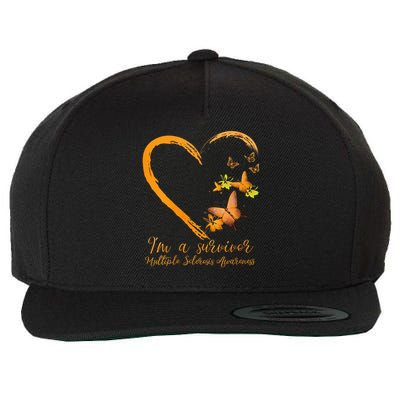 Teal Butterfly Heart Survivor Multiple Sclerosis Awareness Wool Snapback Cap