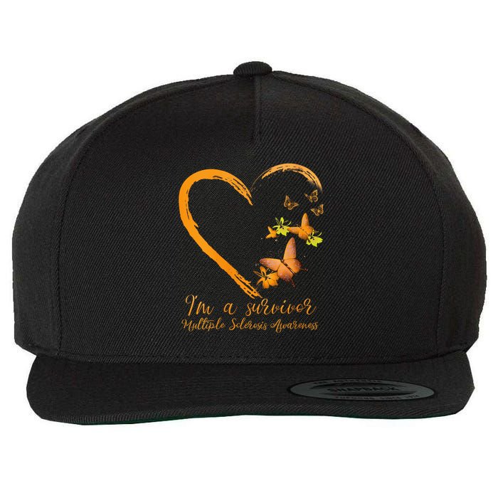 Teal Butterfly Heart Survivor Multiple Sclerosis Awareness Wool Snapback Cap