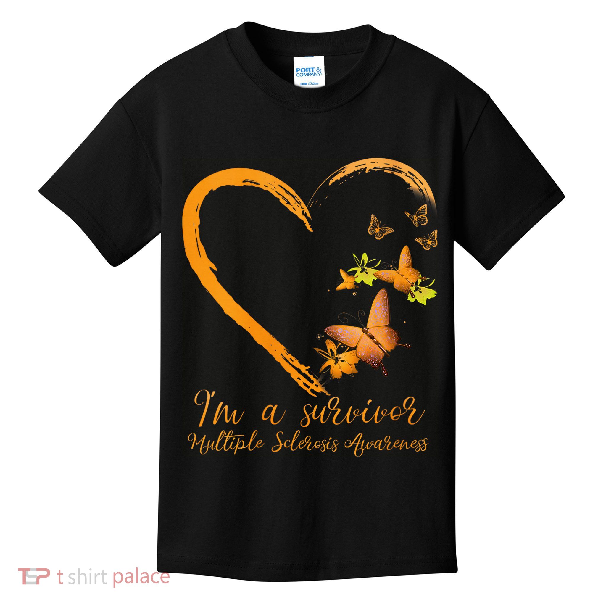 Teal Butterfly Heart Survivor Multiple Sclerosis Awareness Kids T-Shirt