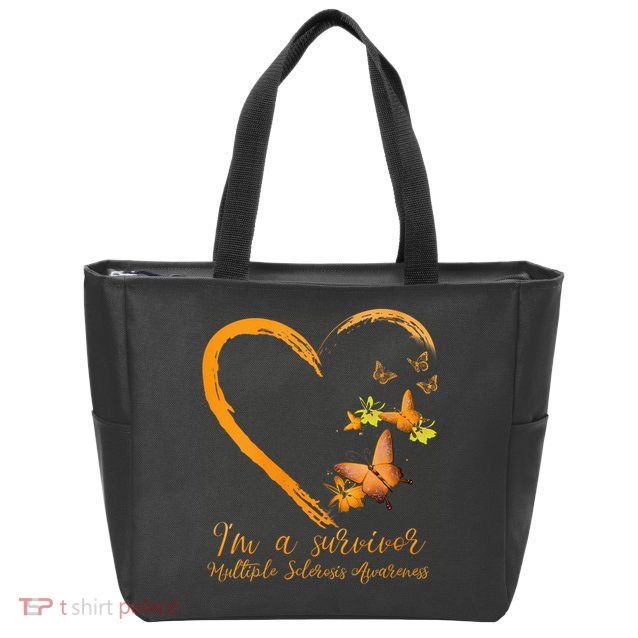 Teal Butterfly Heart Survivor Multiple Sclerosis Awareness Zip Tote Bag