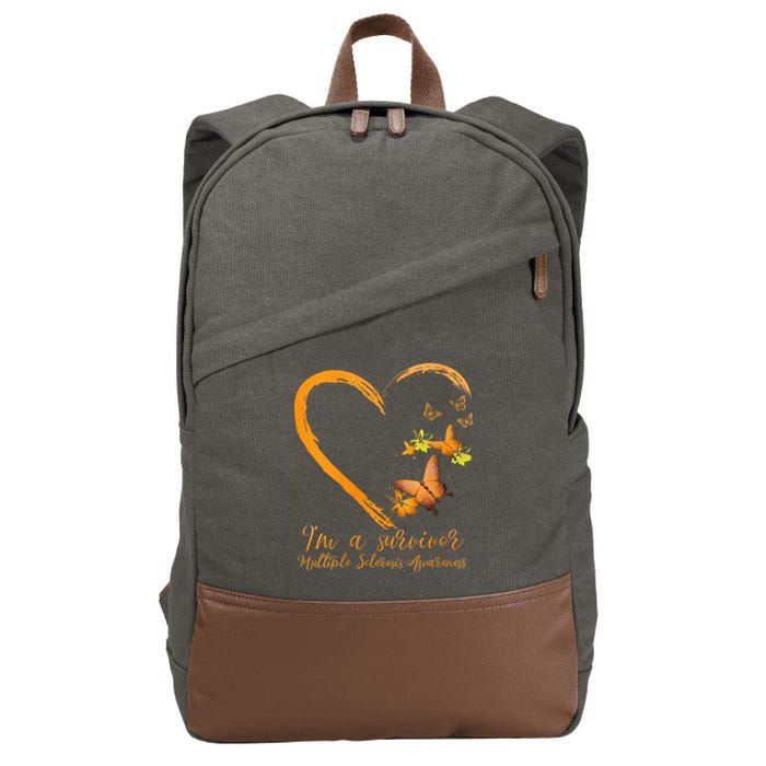 Teal Butterfly Heart Survivor Multiple Sclerosis Awareness Cotton Canvas Backpack