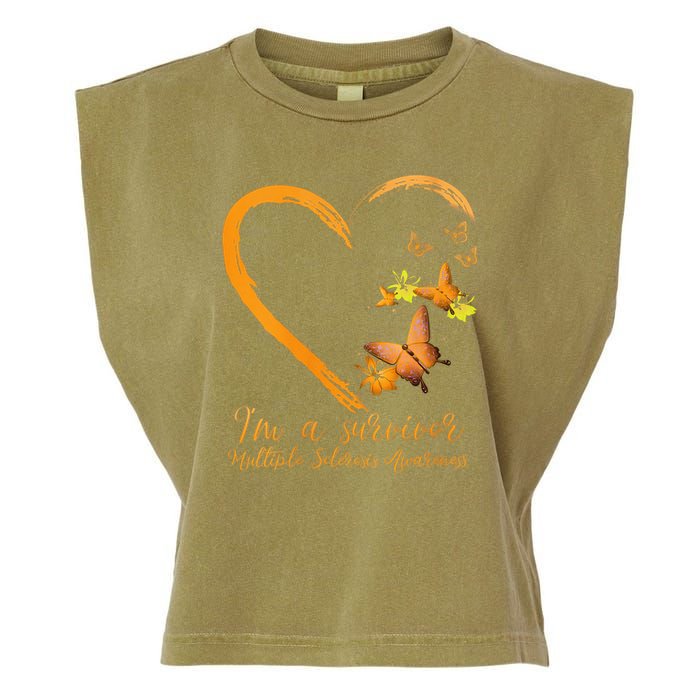 Teal Butterfly Heart Survivor Multiple Sclerosis Awareness Garment-Dyed Women's Muscle Tee