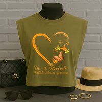 Teal Butterfly Heart Survivor Multiple Sclerosis Awareness Garment-Dyed Women's Muscle Tee