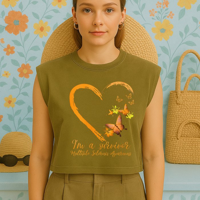 Teal Butterfly Heart Survivor Multiple Sclerosis Awareness Garment-Dyed Women's Muscle Tee
