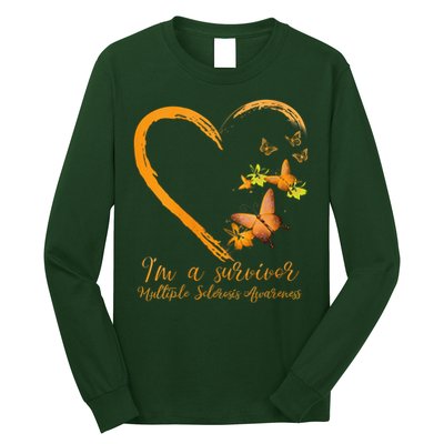 Teal Butterfly Heart Survivor Multiple Sclerosis Awareness Long Sleeve Shirt