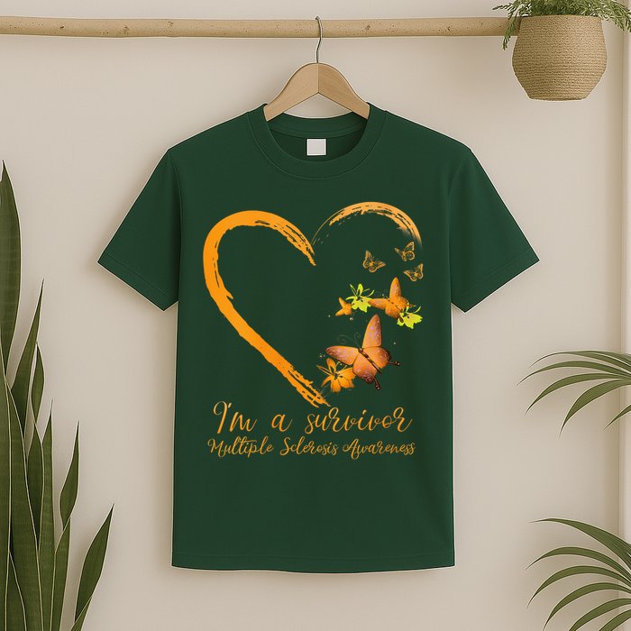 Teal Butterfly Heart Survivor Multiple Sclerosis Awareness T-Shirt