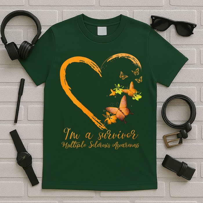 Teal Butterfly Heart Survivor Multiple Sclerosis Awareness T-Shirt