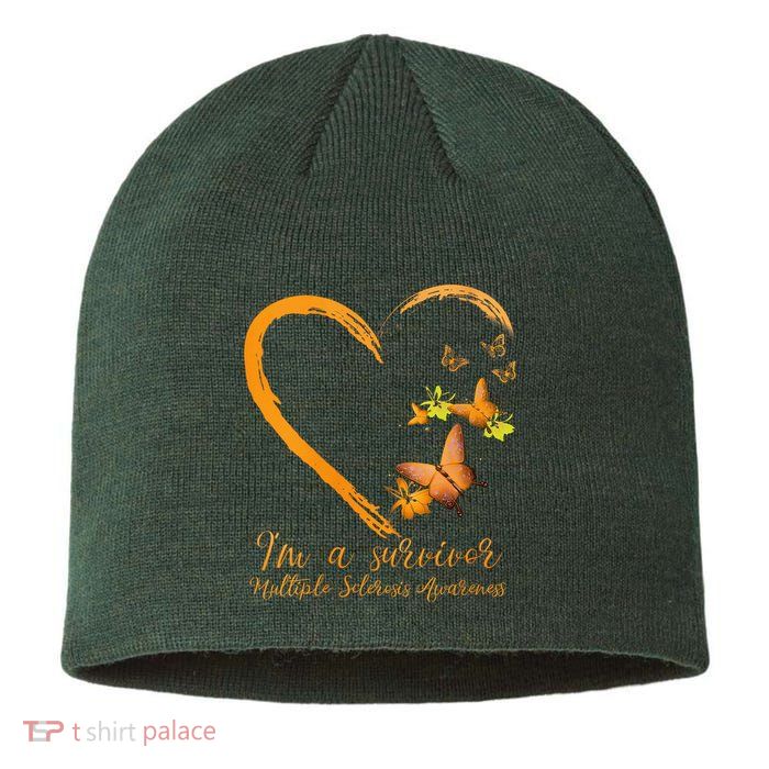 Teal Butterfly Heart Survivor Multiple Sclerosis Awareness Sustainable Beanie