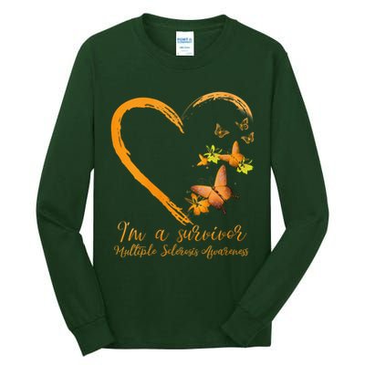Teal Butterfly Heart Survivor Multiple Sclerosis Awareness Tall Long Sleeve T-Shirt