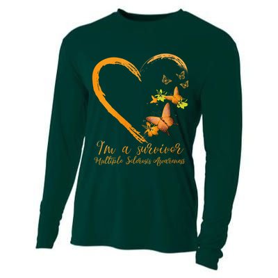 Teal Butterfly Heart Survivor Multiple Sclerosis Awareness Cooling Performance Long Sleeve Crew