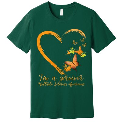 Teal Butterfly Heart Survivor Multiple Sclerosis Awareness Premium T-Shirt