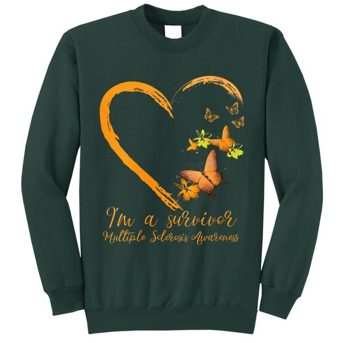 Teal Butterfly Heart Survivor Multiple Sclerosis Awareness Tall Sweatshirt