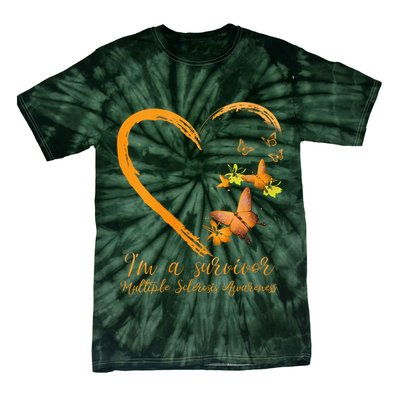 Teal Butterfly Heart Survivor Multiple Sclerosis Awareness Tie-Dye T-Shirt