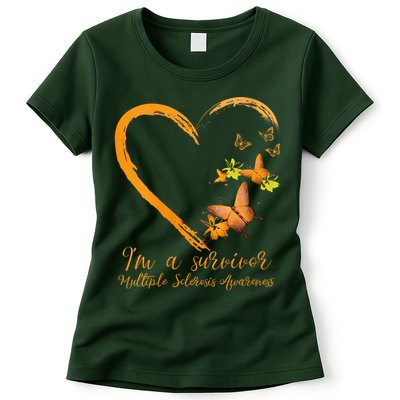 Teal Butterfly Heart Survivor Multiple Sclerosis Awareness Womens T-Shirt