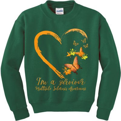 Teal Butterfly Heart Survivor Multiple Sclerosis Awareness Kids Sweatshirt