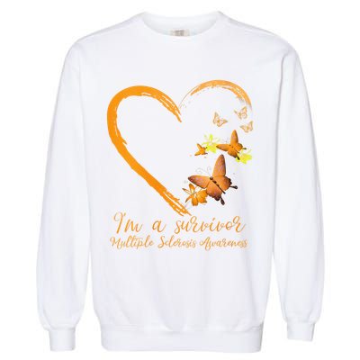 Teal Butterfly Heart Survivor Multiple Sclerosis Awareness Garment-Dyed Sweatshirt