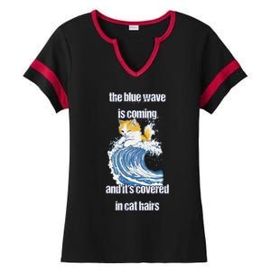 The Blue Humor Wave Is Coming Covered In Cat Hairs Kamala Ladies Halftime Notch Neck Tee