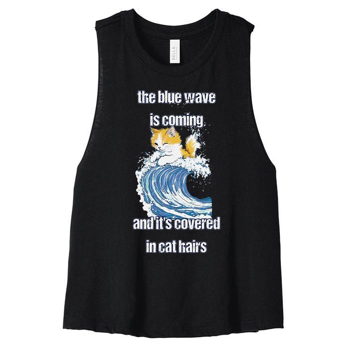 The Blue Humor Wave Is Coming Covered In Cat Hairs Kamala Women's Racerback Cropped Tank