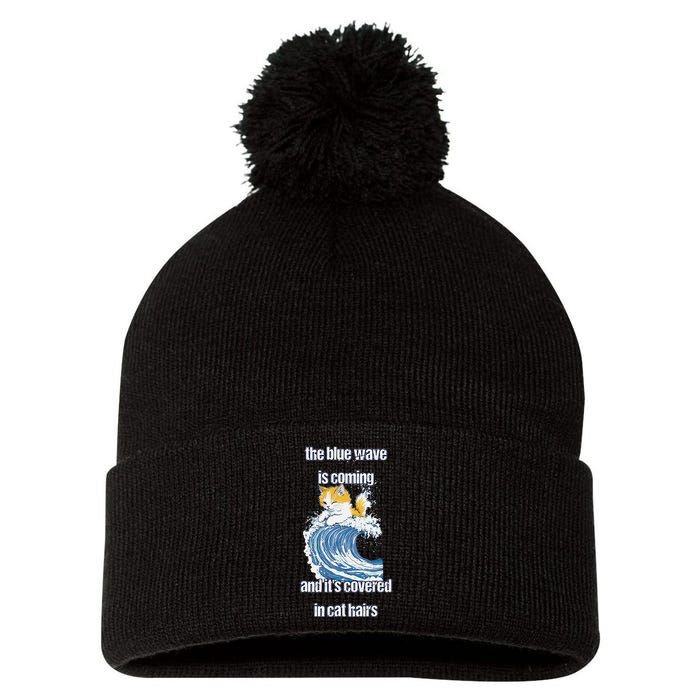 The Blue Humor Wave Is Coming Covered In Cat Hairs Kamala Pom Pom 12in Knit Beanie