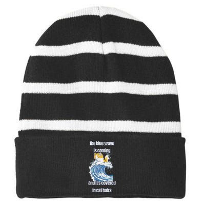 The Blue Humor Wave Is Coming Covered In Cat Hairs Kamala Striped Beanie with Solid Band