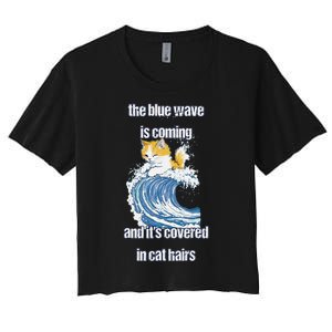 The Blue Humor Wave Is Coming Covered In Cat Hairs Kamala Women's Crop Top Tee