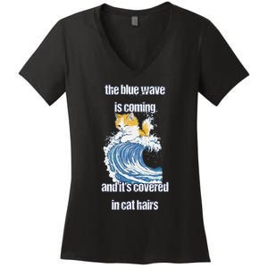 The Blue Humor Wave Is Coming Covered In Cat Hairs Kamala Women's V-Neck T-Shirt