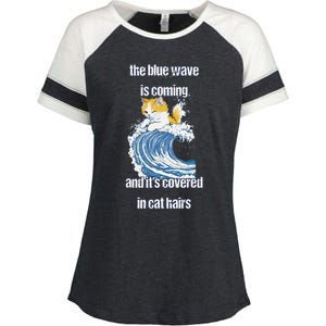 The Blue Humor Wave Is Coming Covered In Cat Hairs Kamala Enza Ladies Jersey Colorblock Tee