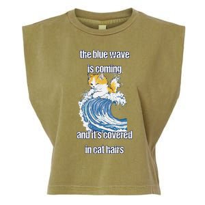 The Blue Humor Wave Is Coming Covered In Cat Hairs Kamala Garment-Dyed Women's Muscle Tee