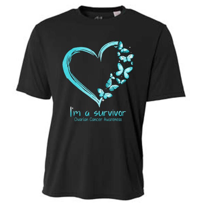 Teal Butterfly Heart Im A Survivor Ovarian Cancer Awareness Cooling Performance Crew T-Shirt