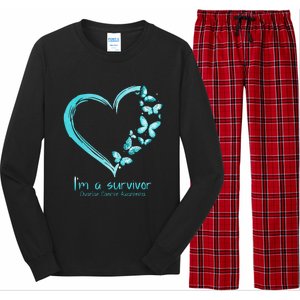 Teal Butterfly Heart Im A Survivor Ovarian Cancer Awareness Long Sleeve Pajama Set