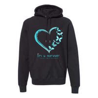 Teal Butterfly Heart Im A Survivor Ovarian Cancer Awareness Premium Hoodie