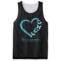 Teal Butterfly Heart Im A Survivor Ovarian Cancer Awareness Mesh Reversible Basketball Jersey Tank