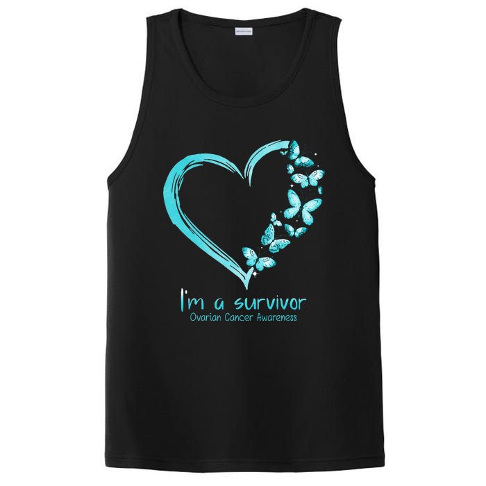 Teal Butterfly Heart Im A Survivor Ovarian Cancer Awareness PosiCharge Competitor Tank