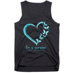 Teal Butterfly Heart Im A Survivor Ovarian Cancer Awareness Tank Top