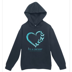 Teal Butterfly Heart Im A Survivor Ovarian Cancer Awareness Urban Pullover Hoodie