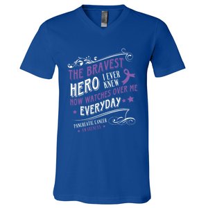 The Bravest Hero Watch Over Me Everyday Pancreatic Cancer Gift V-Neck T-Shirt