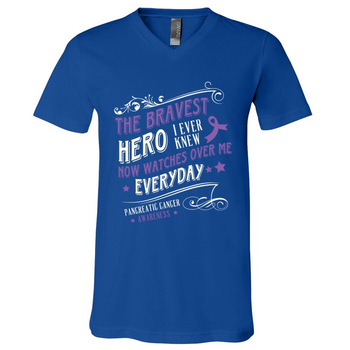 The Bravest Hero Watch Over Me Everyday Pancreatic Cancer Gift V-Neck T-Shirt