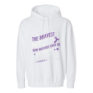 The Bravest Hero Watch Over Me Everyday Pancreatic Cancer Gift Garment-Dyed Fleece Hoodie