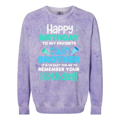 Twins Brother Happy Birthday To My Twin Brother BDay Party Colorblast Crewneck Sweatshirt