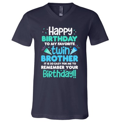 Twins Brother Happy Birthday To My Twin Brother BDay Party V-Neck T-Shirt