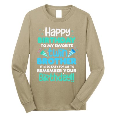 Twins Brother Happy Birthday To My Twin Brother BDay Party Long Sleeve Shirt