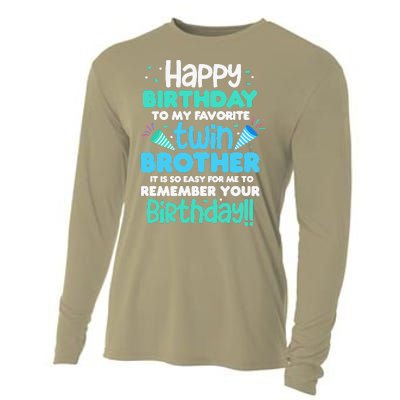 Twins Brother Happy Birthday To My Twin Brother BDay Party Cooling Performance Long Sleeve Crew