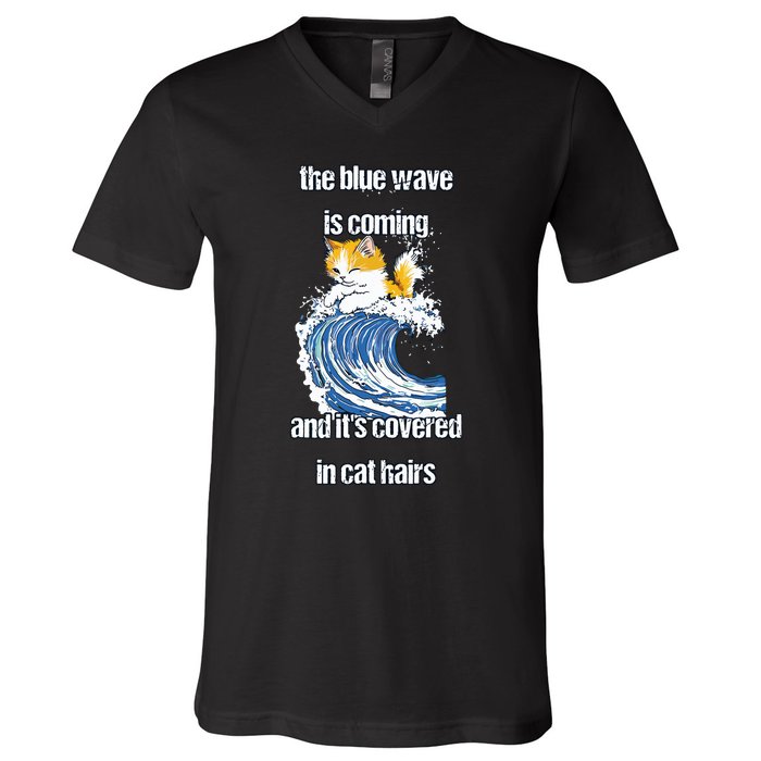 The Blue Humor Wave Is Coming Covered In Cat Hairs Kamala V-Neck T-Shirt