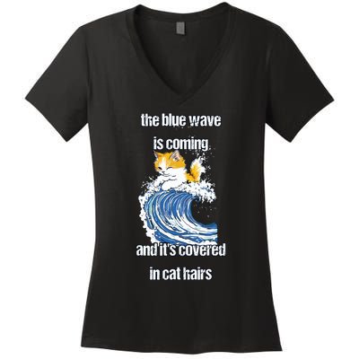 The Blue Humor Wave Is Coming Covered In Cat Hairs Kamala Women's V-Neck T-Shirt