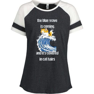 The Blue Humor Wave Is Coming Covered In Cat Hairs Kamala Enza Ladies Jersey Colorblock Tee