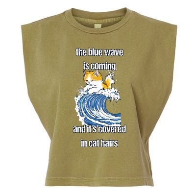 The Blue Humor Wave Is Coming Covered In Cat Hairs Kamala Garment-Dyed Women's Muscle Tee