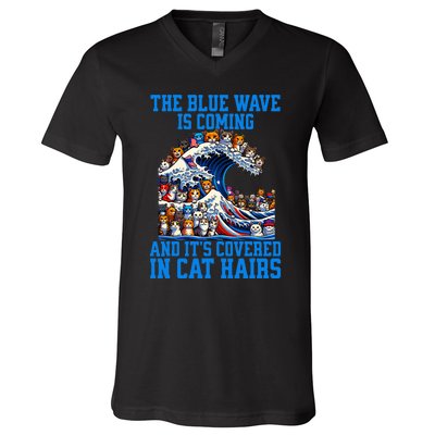 The Blue Humor Wave Is Coming Covered In Cat Hairs Kamala V-Neck T-Shirt