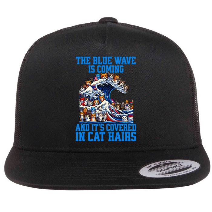 The Blue Humor Wave Is Coming Covered In Cat Hairs Kamala Flat Bill Trucker Hat